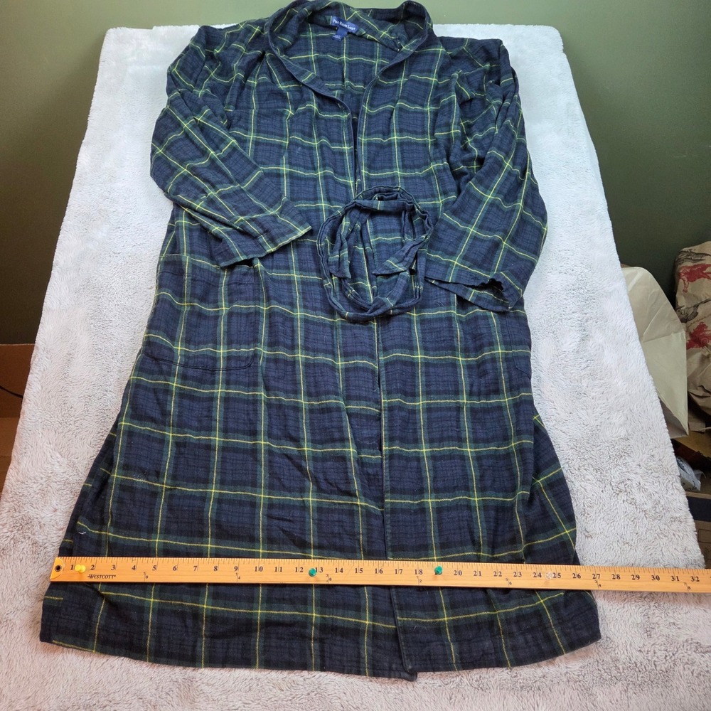 Polo Ralph Lauren Plaid Robe Mens L/XL Cotton Long Sleeve Navy Green Yellow Robe